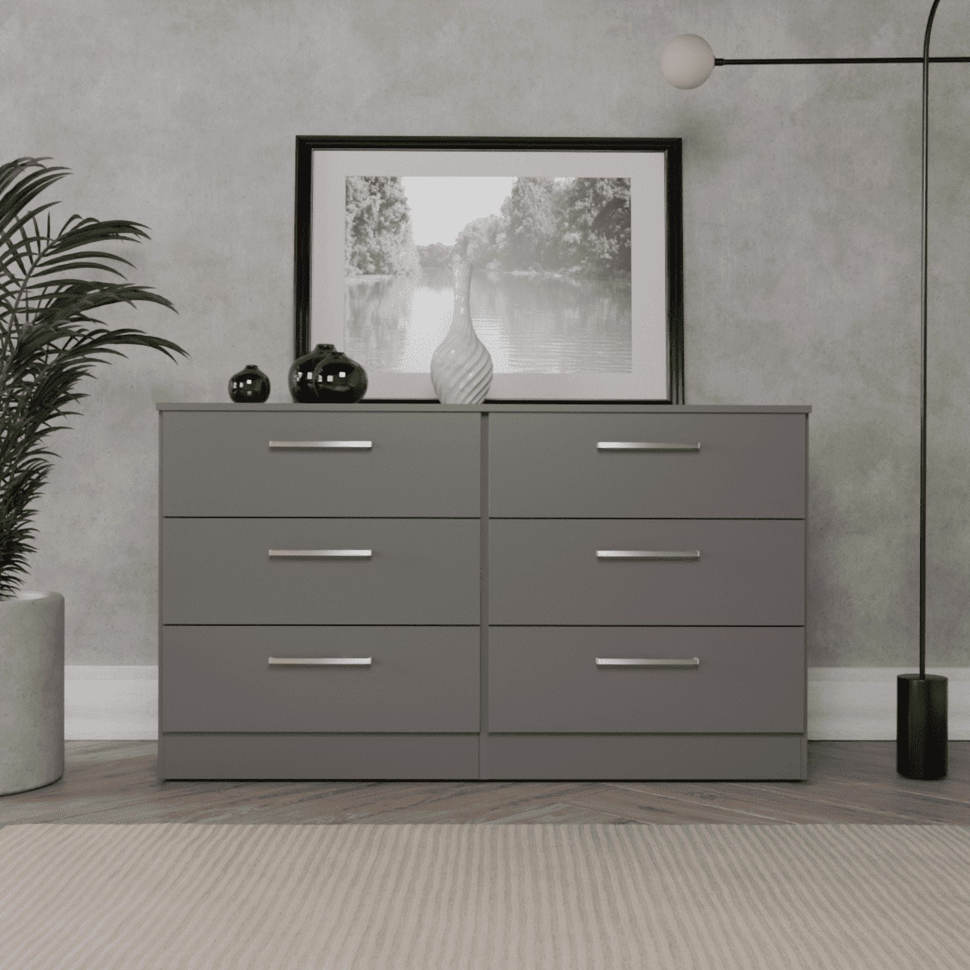 Kappesberg Foster Gray 3-Piece Bedroom Set – 6-Drawer Dresser and 2 Nightstands, 50.2"W - for Adults and Teens
