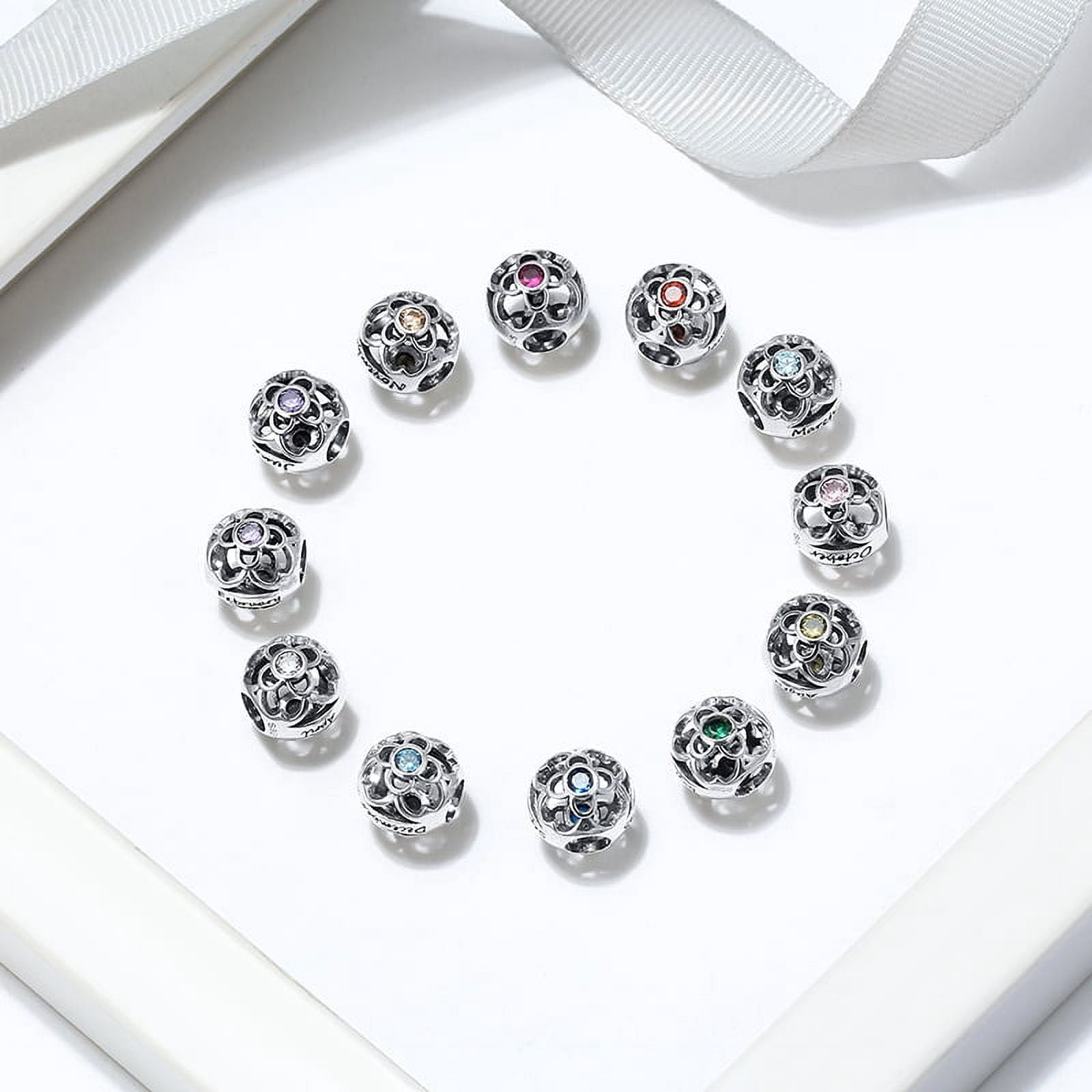Birthstone Charms for Bracelet Sterling Silver CZ Womens Ginger Lyne Collection