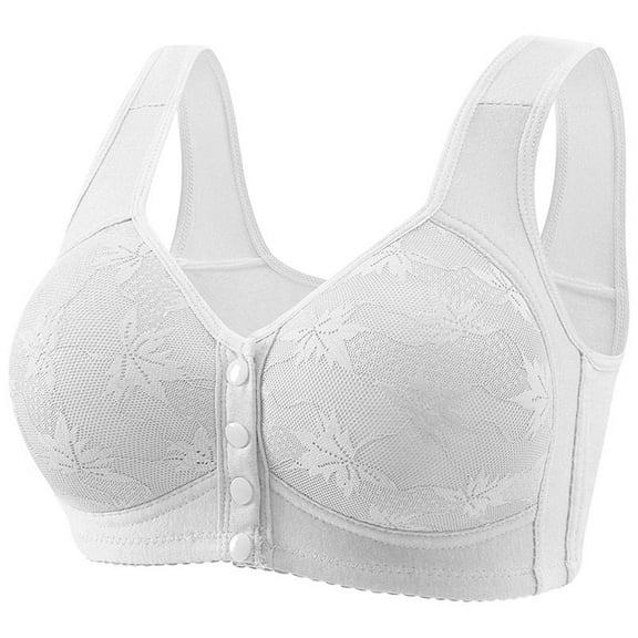 Arlun,Front Button Bras for Older Women Front Closure No Underwire Stretch Breathable Bras Womens Comfy Full Coverage Soft Support Wide Straps Push up Bra White 50