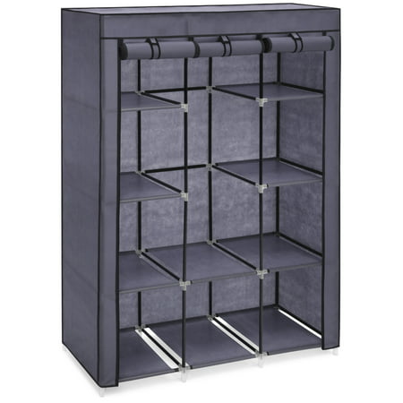 Best Choice Products 10-Shelf Portable Fabric Closet Wardrobe Clothes Storage Rack Organizer w/ Cover - (Best Corner Wardrobe Designs)
