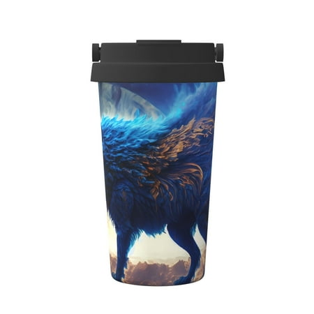

Adobk Moonlit Blue Wolf Print Stainless Steel Coffee Mug -Vacuum Insulated Coffee Tumbler - Leakproof Travel Mugs Insulated for Hot & Cold Drinks