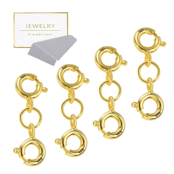Alexcraft 4 Pcs 925 Sterling Silver Necklace Clasps - Double Round Spring Ring Closures Extension Gold and Silver Suitable for DIY Necklaces Bracelets Jewelry Making