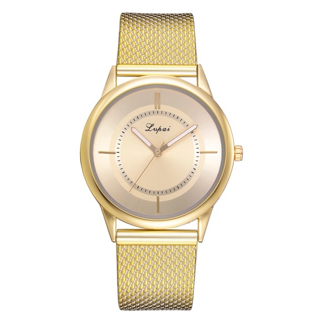 LVPAI Reloj de pulsera clásico con esfera redonda de cuarzo y correa de silicona (dorado)