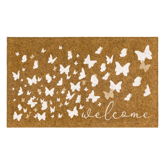 Welcome Butterfly All Weather Moisture Absorbent Low Pile Doormat, Tan, 18" x 30"