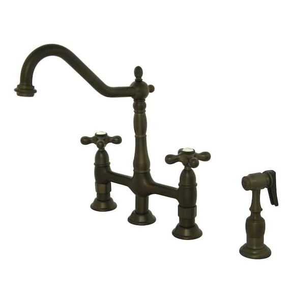 Kingston Brass KS1275AXBS Heritage Bridge Kitchen Faucet with Brass Sprayer, Oil Rubbed Bronze