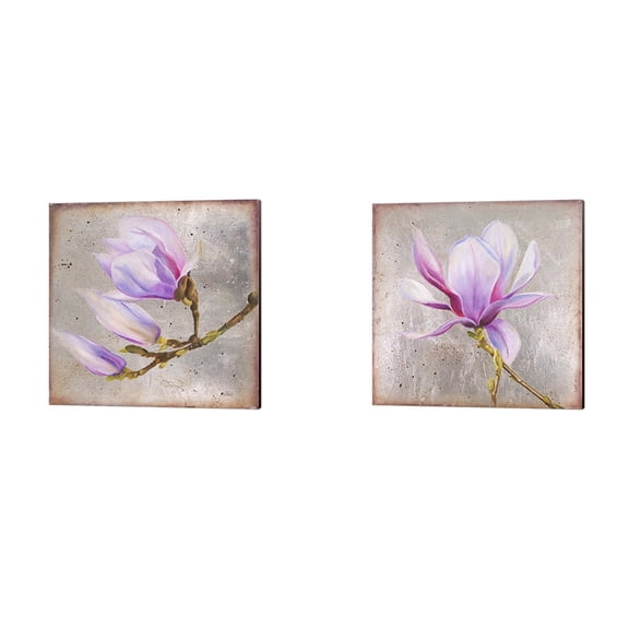 Magnolia on Silver Leaf by Patricia Pinto Canvas Art Set of 2 14 inch X 14 inch Each
