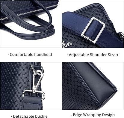 FSD.WG Leather Briefcase - Single Shoulder Laptop Business Bag, Fits 15.6-inch Devices,Blue