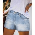 thumbnail image 3 of Pantalones cortos KISSMODA de mezclilla para mujer, talle alto, azul rasgado, 3 of 5