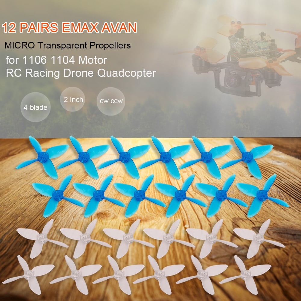 EMAX 12 Pairs AVAN Micro 2 Inch / 5.08 cm 4-Blade Transparent Propellers CW CCW for 1106 1104 Motor RC Racing Drone Quadcopter Replacement Parts High Strength Accessories