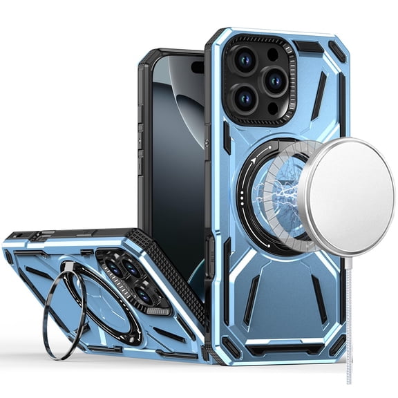 For  iPhone 16 Pro 6.3 inch Loop Hybrid with [Magnetic Ring Circle] 360 degrees Rotational Kickstand Case Cover - Light Blue