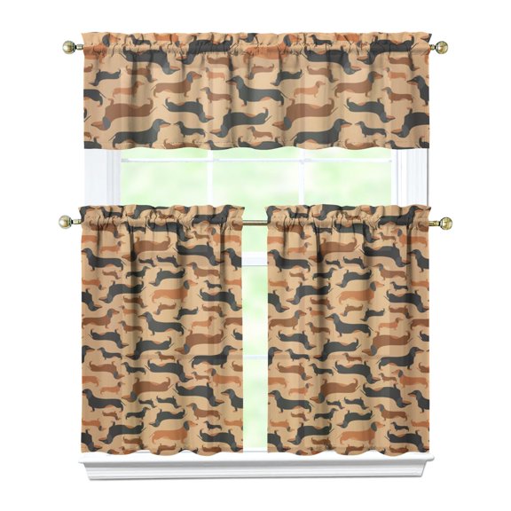 Dog Print Kitchen Curtains 36 Inch Short - 3 Panel Set, Cute Puppy & Floral Design, Rod Pocket Pet Lover Curtains 100% Polyester, Paw & Bone Pattern for Kitchen, Living Room, Bedroom, Easy Wash