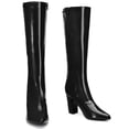thumbnail image 4 of BLISSFUL STEP Women's GoGo Boot Block Heels Knee High Boots Black 7, 4 of 7