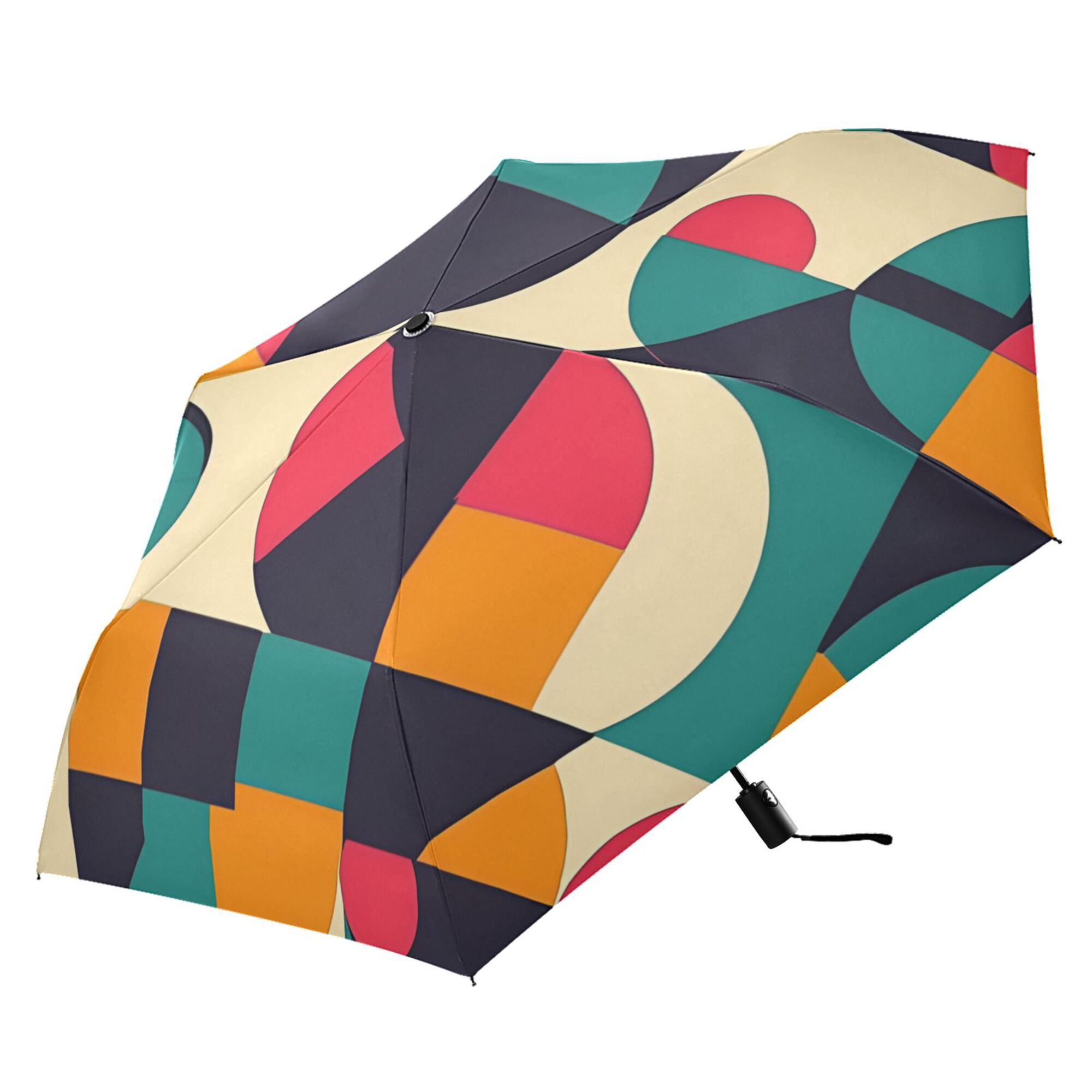 FORMRS Travel Umbrella Folding Auto Open Close Windproof Rain UV Protection, Retro Geometric