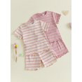 thumbnail image 3 of BemeyourBBs Toddler Baby Girl Summer Clothes 6 12 18  24 Months 2 3 4 Years Baby Girl Summer Outfit Ribbed Striped Short Sleeve Lettuce Trim TShirt Tops and Shorts 2 Piece Set, 3 of 9