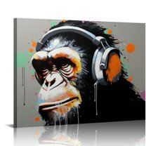 Nawypu Music Monkey with Headphone on Canvas Wall Art for Living Room Chimps Media Room