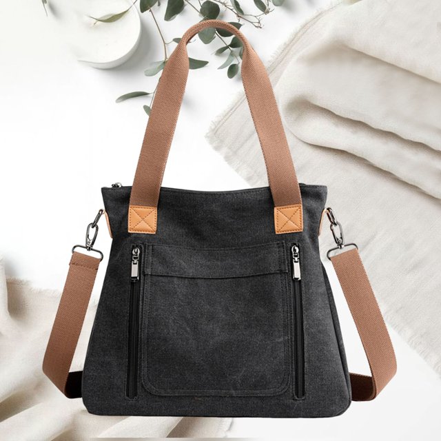 MORESEC Canvas Tote Bag, Large Canvas Tote with Handles and Shoulder Strap, Roomy Main Compartment with Inner Pockets, Durable Material for Work, Travel, and Shopping, Water-Resistant Fabric