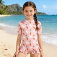 thumbnail image 2 of DHFJKG Girls One Piece Swimsuit Stretchy Swimwear For Toddler Kids Cute Bunny Printed Short Sleeve Half Zip Bathing Suit 0-8Y Versatile Beachwear, 2 of 8