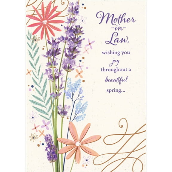 Designer Greetings Wishing You Joy: Tall Red, Purple and Blue Flowers Easter Card for Mother-in-Law