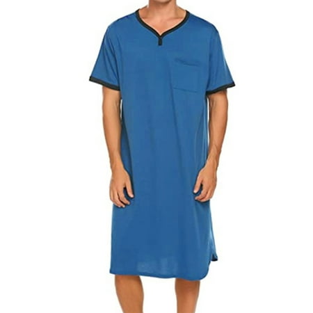 

Mens Short Sleeve Nightgown Sleepwear Nightshirts Robes Bathrobe Pajamas Shirts