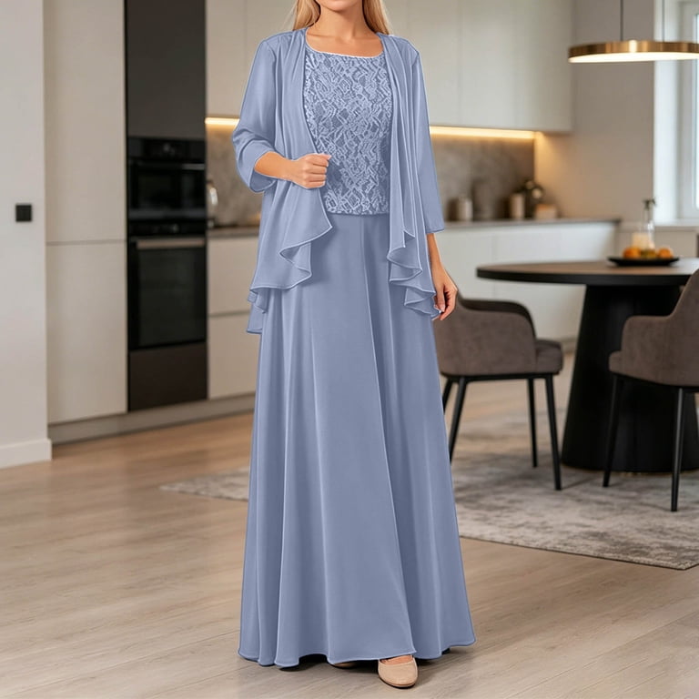 Letdown Mother of The Bride Dresses 3 PCS 3/4 Sleeves Lace Appliques Chiffon Grandma of The Groom Maxi Dress with Jackets, Women's, Size: XS, Beige Letdown Mother of The Bride Dresses 3 PCS 3/4 Sleeves Lace Appliques Chiffon Grandma of The Groom Maxi Dress with Jackets, Women's, Size: XS, Beige