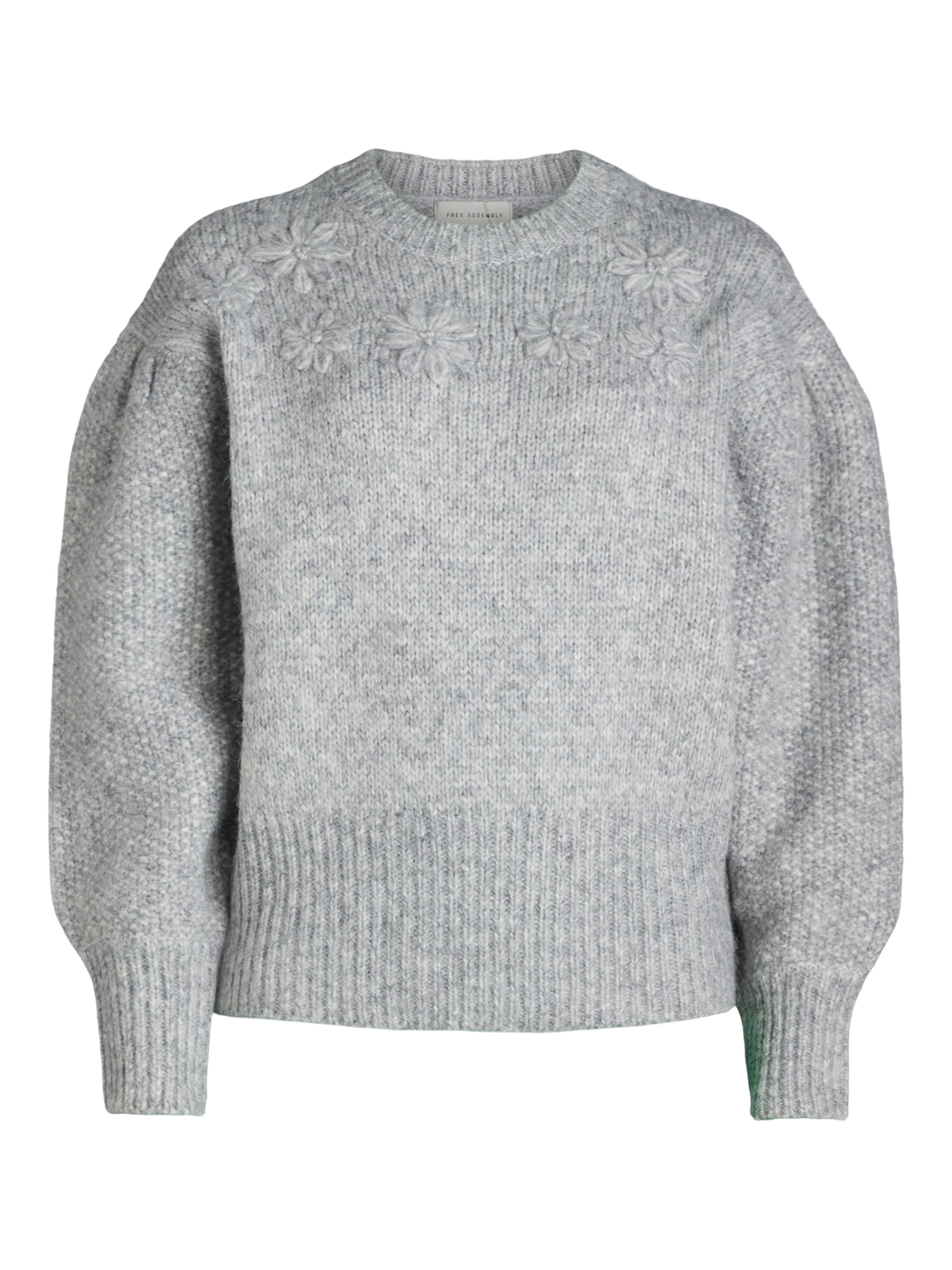 Free Assembly Women's & Women's Plus Embroidered Flower Sweater with Long Sleeves, Midweight, Sizes XS-4X