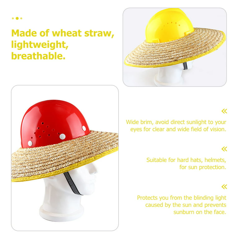 Safety Hat Sun Shade 2pcs Wheat Straw Hard Hat Sun Shade Straw Woven  Construction Helmet Sunshield Cover Sun Visor for Construction Workers  Sanitation Workers Outdoor Workers 