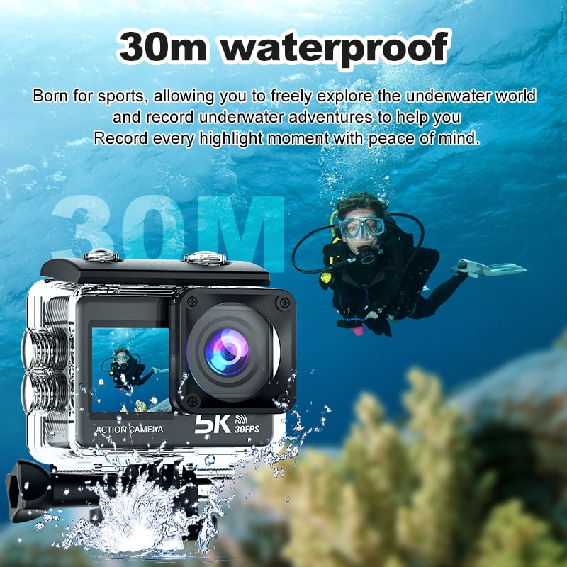 Ourlife Action Camera 5K 30FPS Waterproof Camera Underwater 100FT with EIS WiFi App Remote Control 64GB Card 170° Wide Angle Sports Helmet  Video