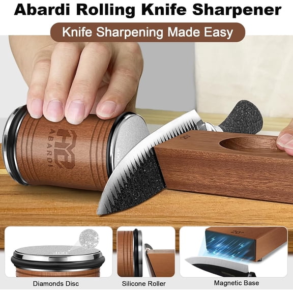 NDIUG-Rolling Knife Sharpener, Kitchen Tool Gifts for Men (Walnut)