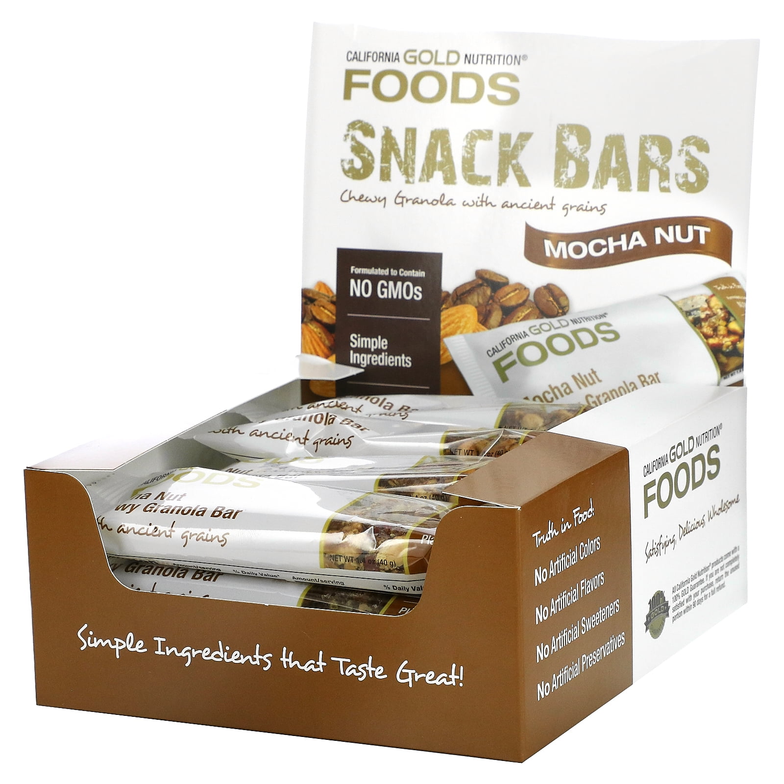 FOODS, Mocha Nut Chewy Granola Bars, 12 Bars, 1.4 oz (40 g) Each, California Gold Nutrition