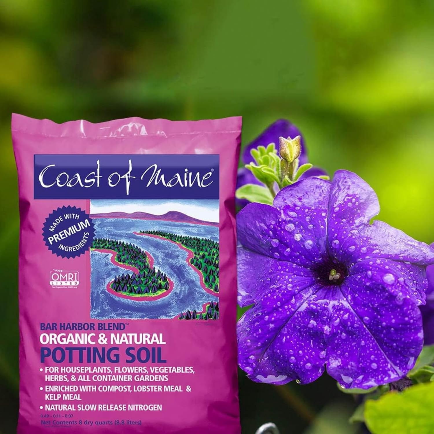 Organic & Natural Bar Harbor Blend Potting Soil - Organic Soil w/Perlite for Enhanced Drainage & Aeration - for Flowers, Herbs & Veggies, Floral Baskets & Container Gardening (1CF)