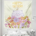 thumbnail image 1 of Birthday Tapestry, Happy Cat and Bird Meadow Flowers Bouquet Corsage Positive, Fabric Wall Hanging Decor for Bedroom Living Room Dorm, 5 Sizes, Pale Yellow Lilac Orange, by Ambesonne, 1 of 1