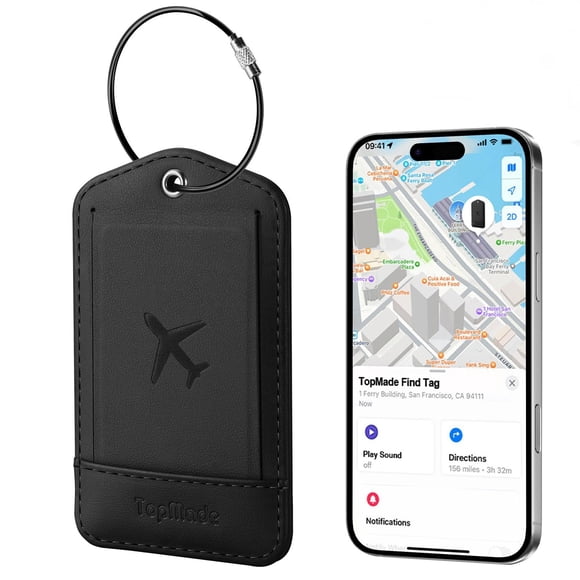 Etiqueta de equipaje TopMade Smart Leather con Apple Find My Black