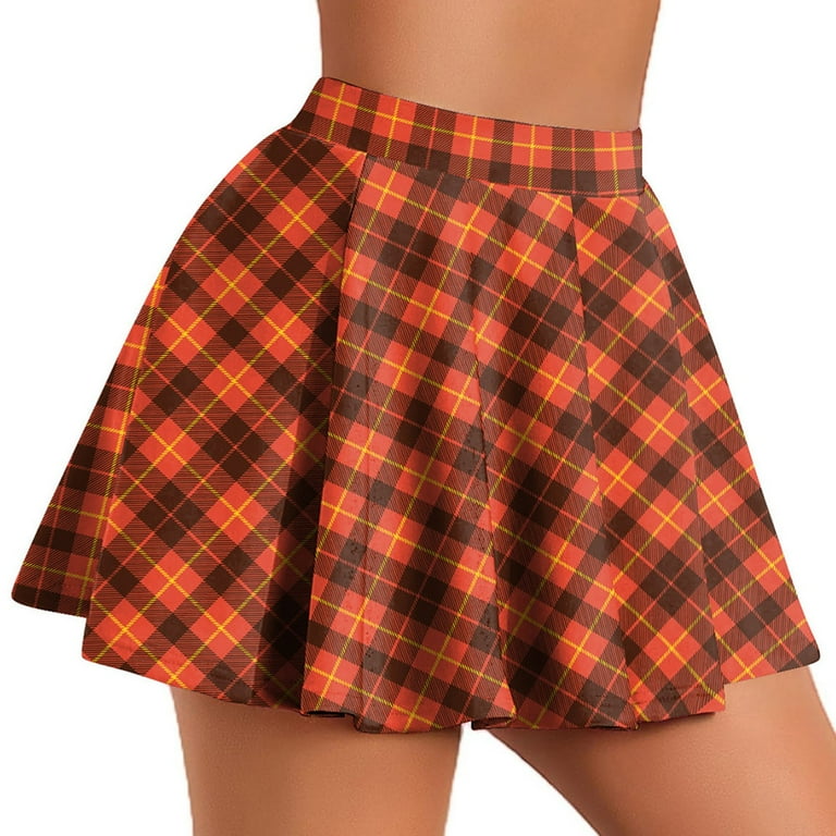 hotojiny Women's Pleated Mini Skirt Plaid Printed High Waist