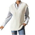 thumbnail image 2 of Sweater Vest for Women V Neck Sleeveless Knit Solid Casual Ribbed Preppy Pullover Tops White Free Size, 2 of 4