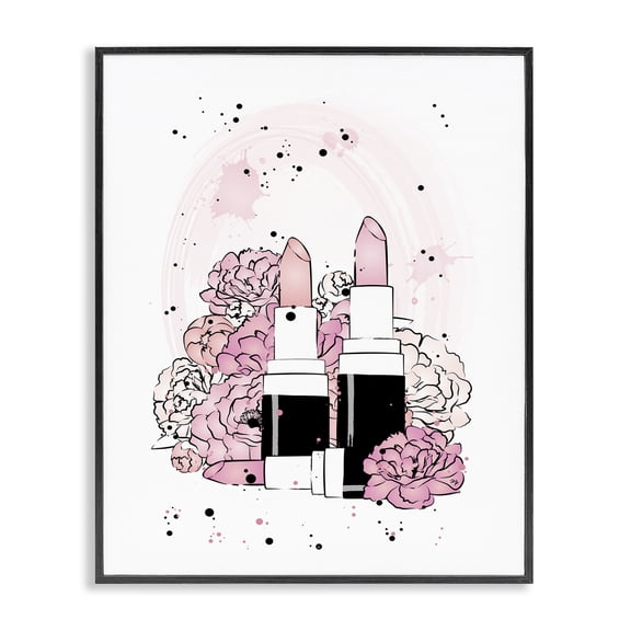 Stupell Industries Contemporary Pink Peony Glam Lipstick Cosmetic Black Framed Giclee Art, 11 x 14, by Martina Pavlova
