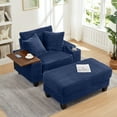 thumbnail image 2 of Aukfa Corduroy Chaise Lounge Chair with Ottoman, Hidden Rotating Table, Storage Armrest with Cup Holder, USB Port & Bluetooth Speaker, Blue, 2 of 8