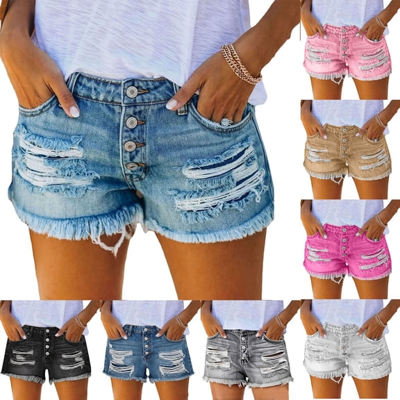 Women’s High Waisted Denim Shorts Ripped Distressed Jean Shorts Casual Button Fly Frayed Hem Summer Beach Trendy Hot Pants
