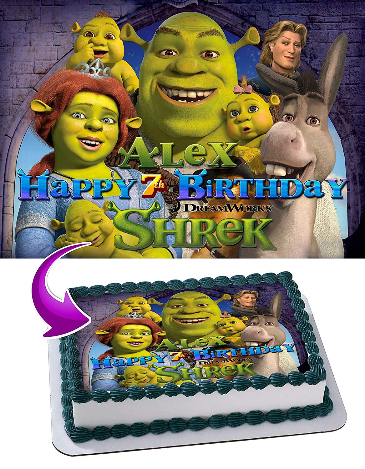 Shrek Fiona Edible Cake Topper 11 7 X 17 5 Inches 1 2 Sheet Rectangular Walmart Com