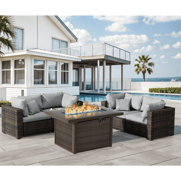 Grezone Patio Furniture Sets Outdoor Wicker Sectional Sofa Set with Cushion and Pillow,
