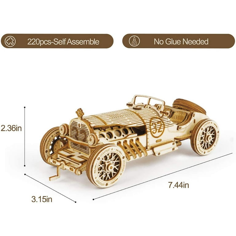 ROKR 3D Wooden Puzzle for Adults-Mechanical Car Model Kits-Brain