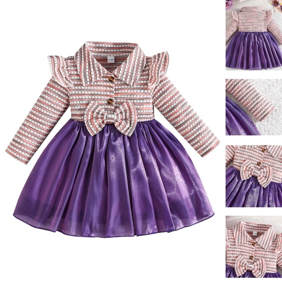 HJYCHN Girls Dresses Striped Top Party Gown with Layered Skirt and Large Bow for Kids Dress 2-3 Years