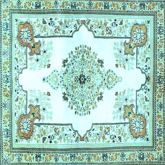 Ahgly Company Indoor Square Medallion Light Blue Traditional Area Rugs, 3' Square