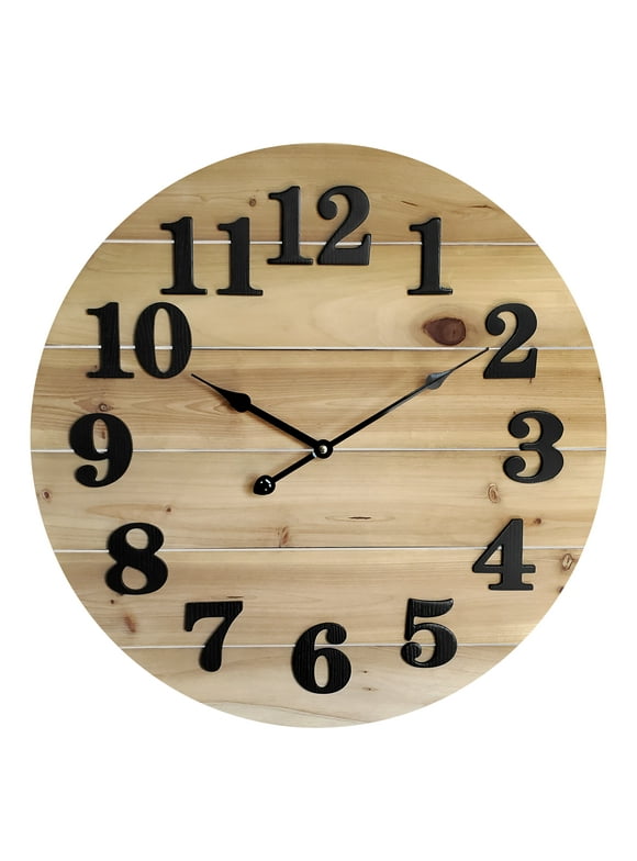 Better Homes & Gardens Wood Planks Clock, Natural Stain Finish, WMC222N