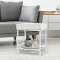 thumbnail image 3 of Vanity Stool with Storage, 20" PU Leather Stool with Adjustable Feet for Bedroom, Living Room, White, 3 of 10