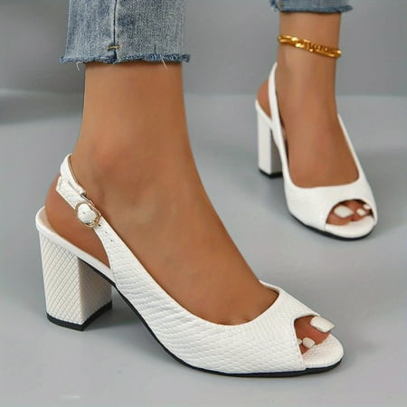 

Women s Solid Color Shoes Comfy Chunky Heel Daily Shoes Peep Toe Soft Sole Ankle Buckle Strap Shoes
