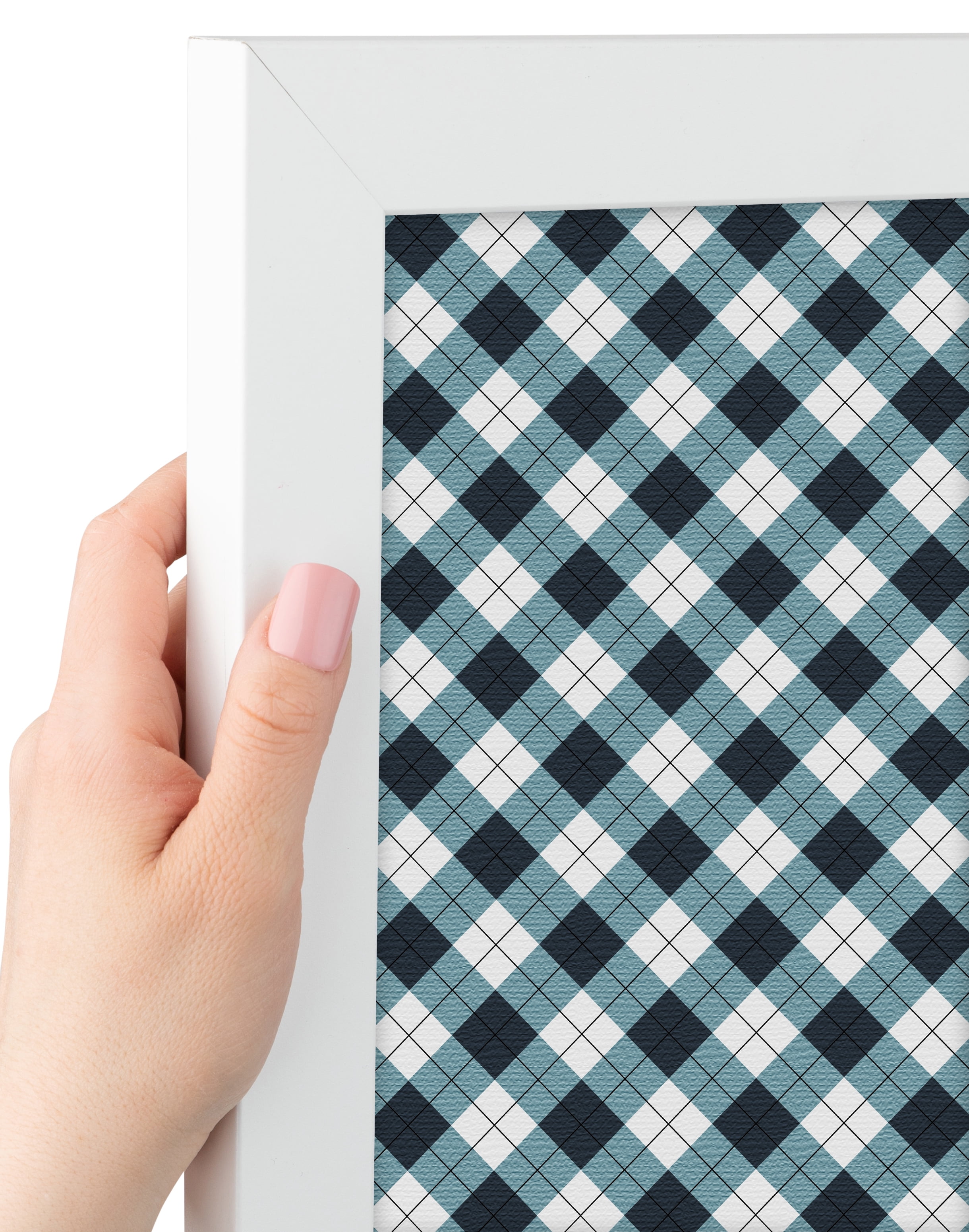 PinPix ArtToFrames 12x10 Custom Cork Bulletin Board Argyle Mixed Blue   Poster Board Has a Fabric Style Canvas Finish, Framed in Satin White Frame (PinPix-630)