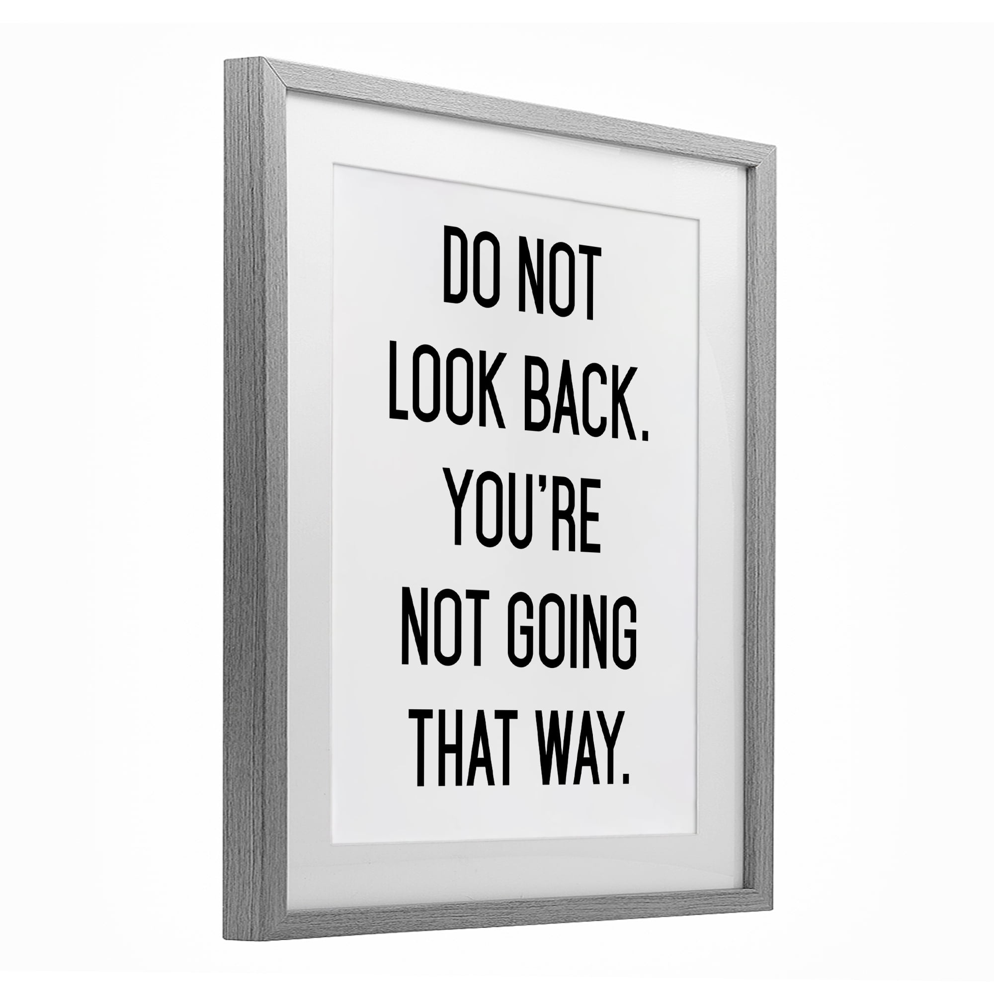 Don't Look Back Motivational Gray Framed Print Under Glass, design by Lettered and Lined