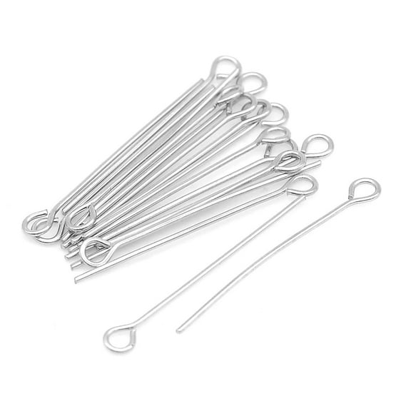 Non-Tarnish 304 Stainless Steel Eye Pins Stainless Steel Color 40x3.5x0.6mm Hole: 2mm about 30pcs/bag