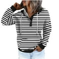 thumbnail image 4 of Kaemgyyd Womens Tops Button Collar Drawstring Hoodies Casual Long Sleeve Pullover Trendy Stripe Sweatshirts with Pockets, 4 of 5