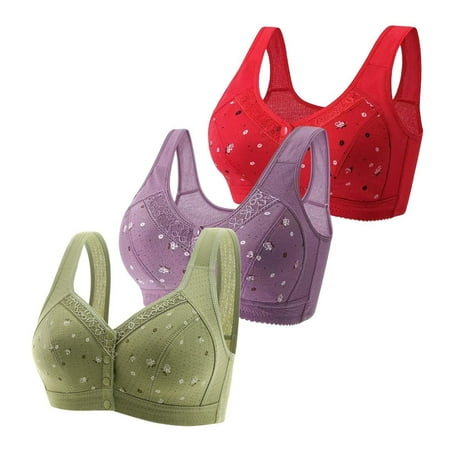 Baodmurt No Underwire Bras Set for Women Lounge & Sleep Tie-Front Closure Lingerie  Underwear  Red+Purple+Green 50B